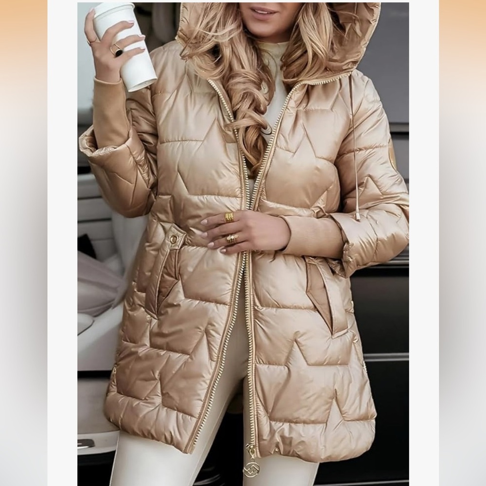 Beige Quilted Hooded Puffer Jacket